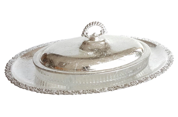 Блюдо овальное с крышкой Queen Anne 40х26х13 см, на подставке, сталь, посеребрение