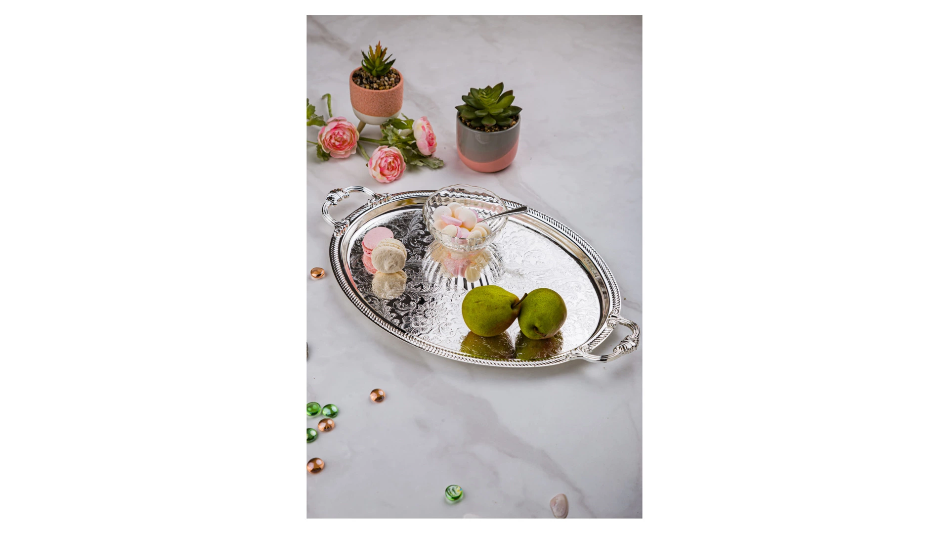 Поднос овальный с ручками Queen Anne 50х32 см