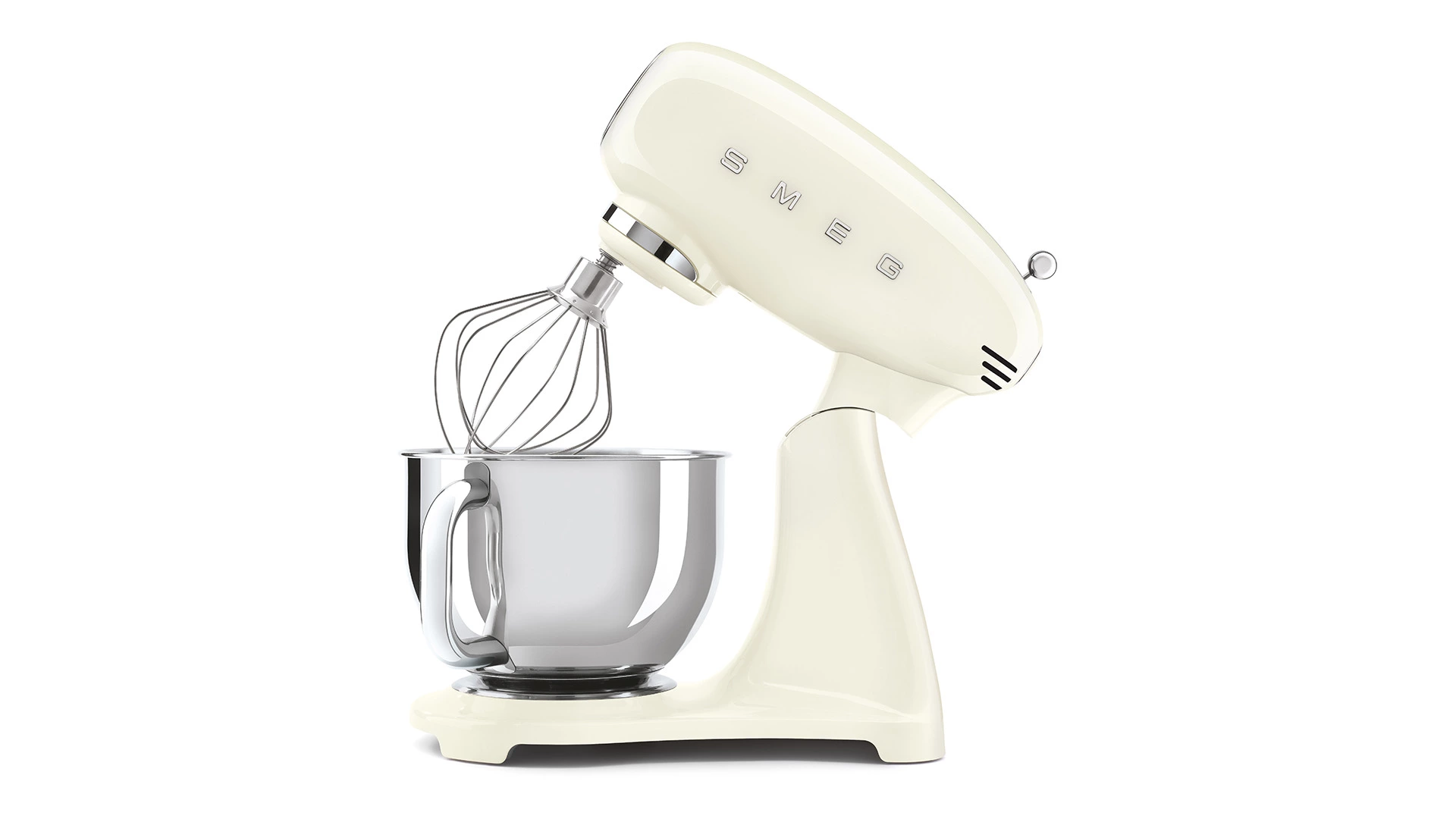 Миксер планетарный SMEG SMF03CREU, 800 Вт, чаша стальная 4,8л, 3 насадки, алюминий литой, кремовый