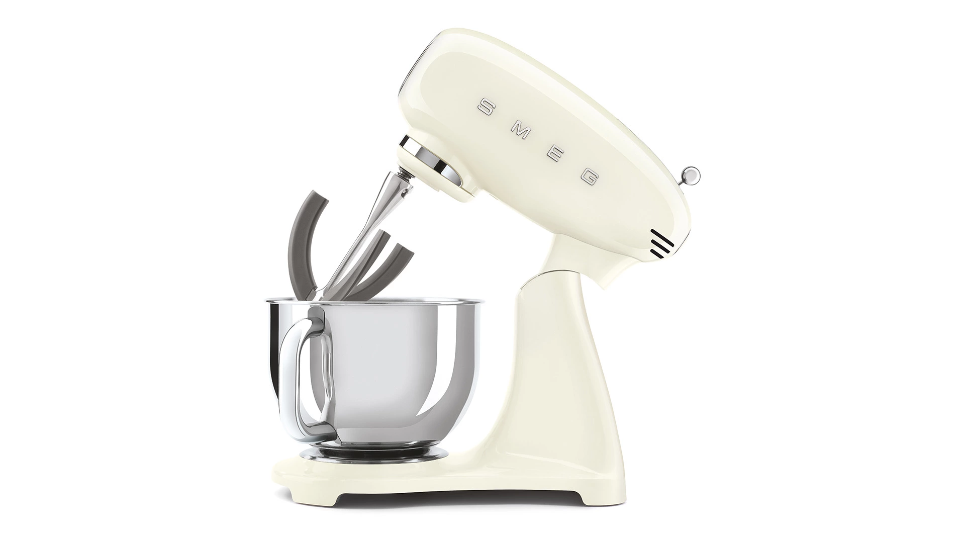 Миксер планетарный SMEG SMF03CREU, 800 Вт, чаша стальная 4,8л, 3 насадки, алюминий литой, кремовый
