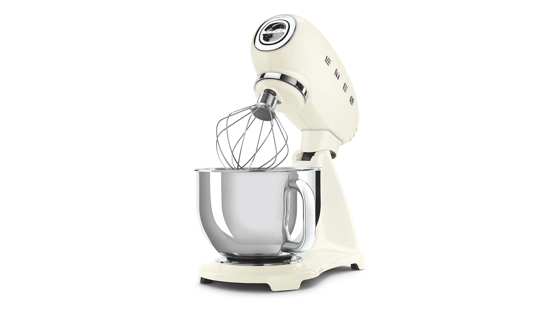 Миксер планетарный SMEG SMF03CREU, 800 Вт, чаша стальная 4,8л, 3 насадки, алюминий литой, кремовый