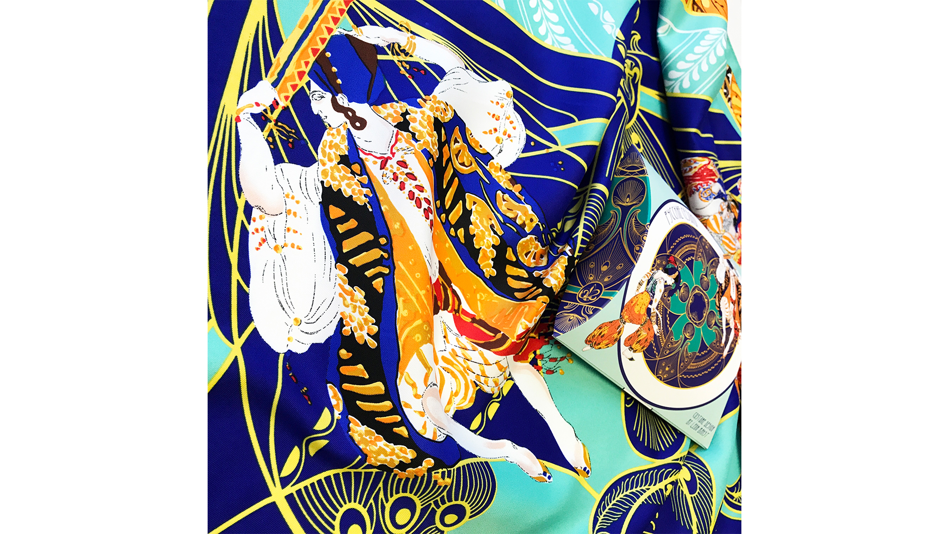 Платок сувенирный Русские в моде Русские сезоны Леон Бакст 90х90см, шелк, вискоза, машинная подшивка