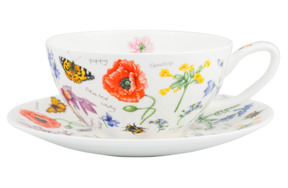 Чашка чайная с блюдцем Dunoon Полевые цветы 250 мл, фарфор костяной