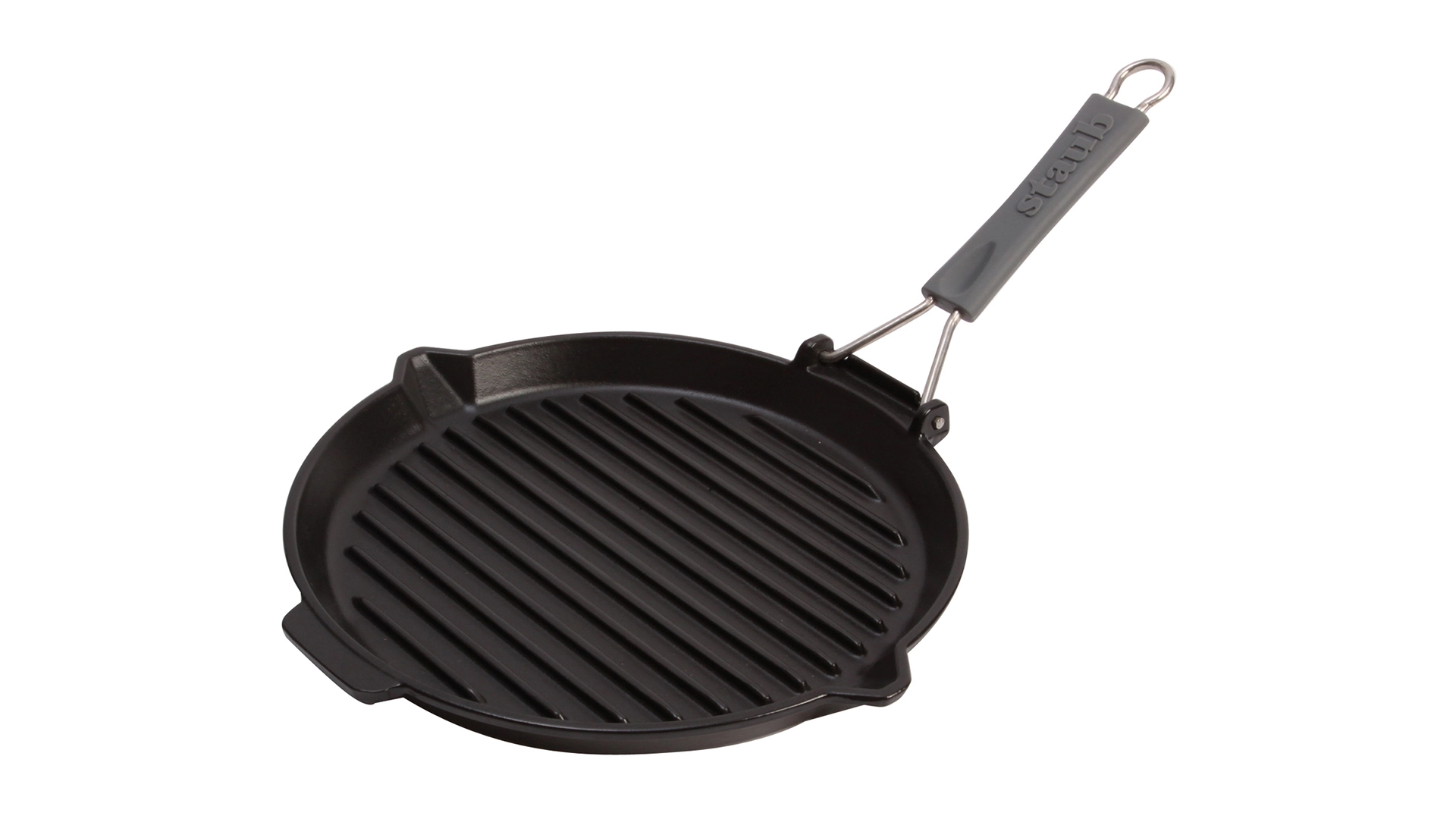 Сковорода для гриля круглая Staub 27см со складной ручкой, черная, чугун, для индукции, духовки