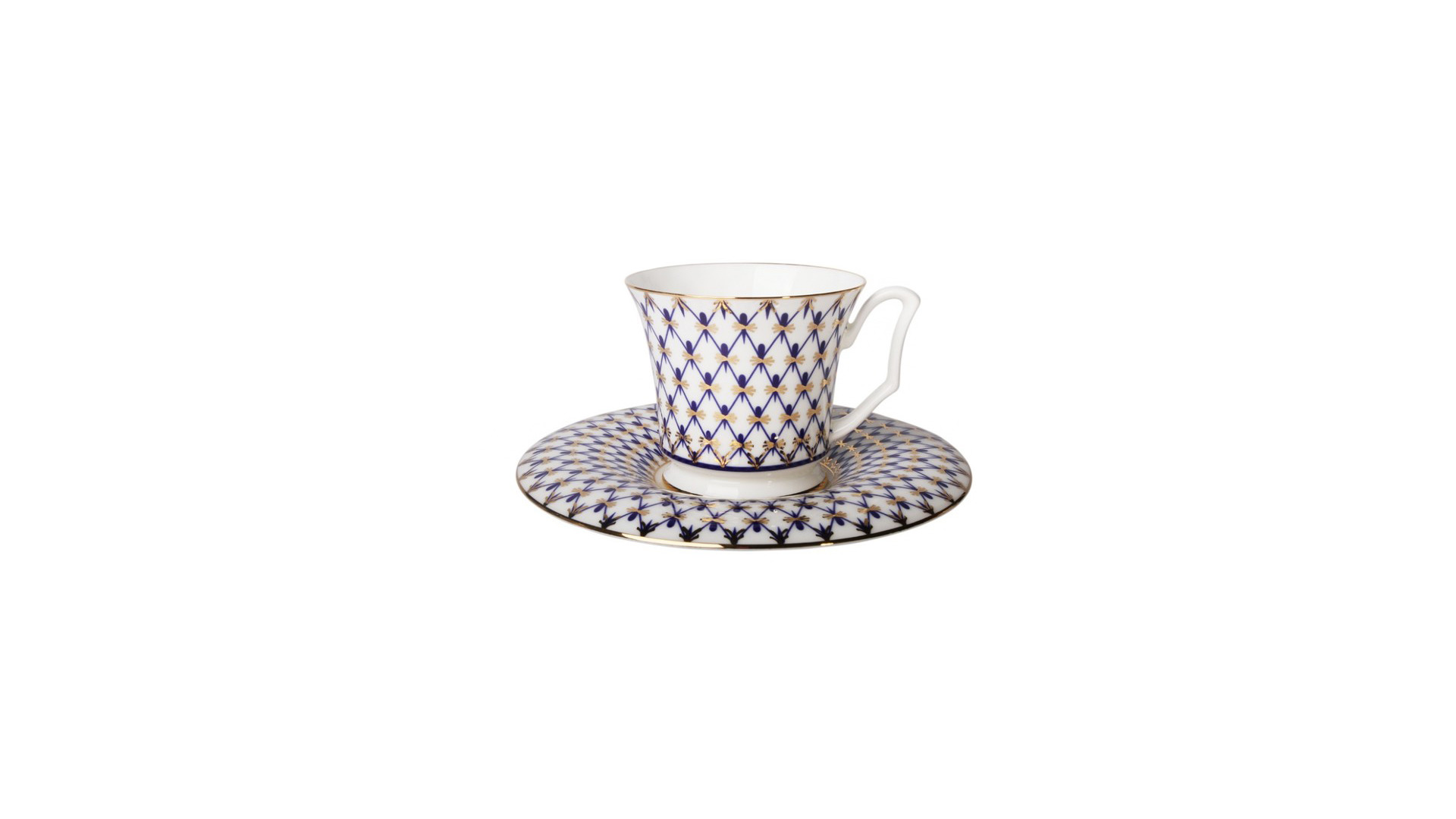 Чашка чайная с блюдцем ИФЗ Кобальтовая сетка Юлия 210 мл, фарфор костяной