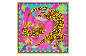 Платок сувенирный МД Нины Ручкиной Амурские тигры с ручной подшивкой 90х90 см, шелк
