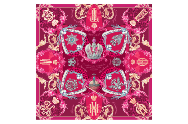 Платок сувенирный МД Нины Ручкиной Императорский маршрут 110х110 см, шелк, пурпурный
