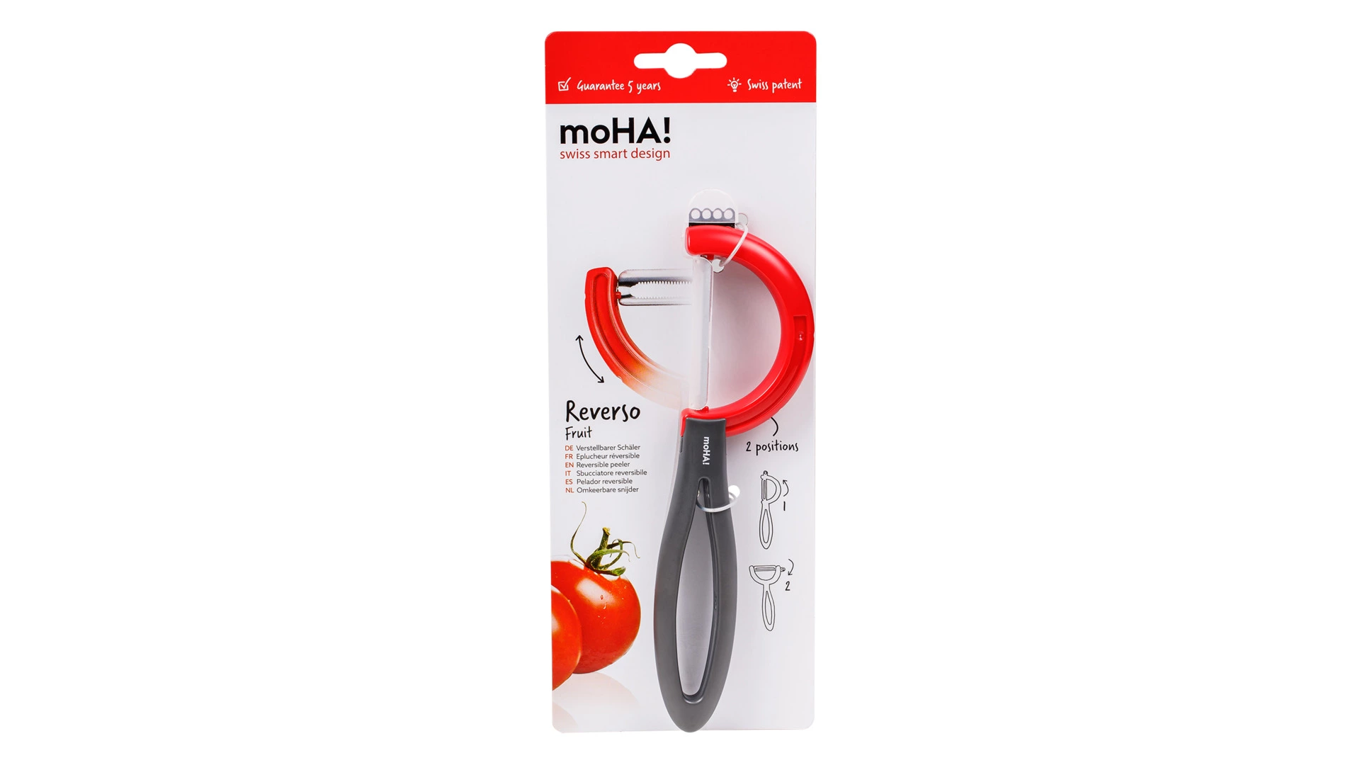 Овощечистка с поворотным лезвием с зубчиками MoHa REVERSO FRUIT, красная