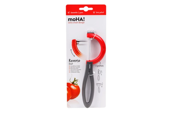 Овощечистка с поворотным лезвием с зубчиками MoHa REVERSO FRUIT, красная