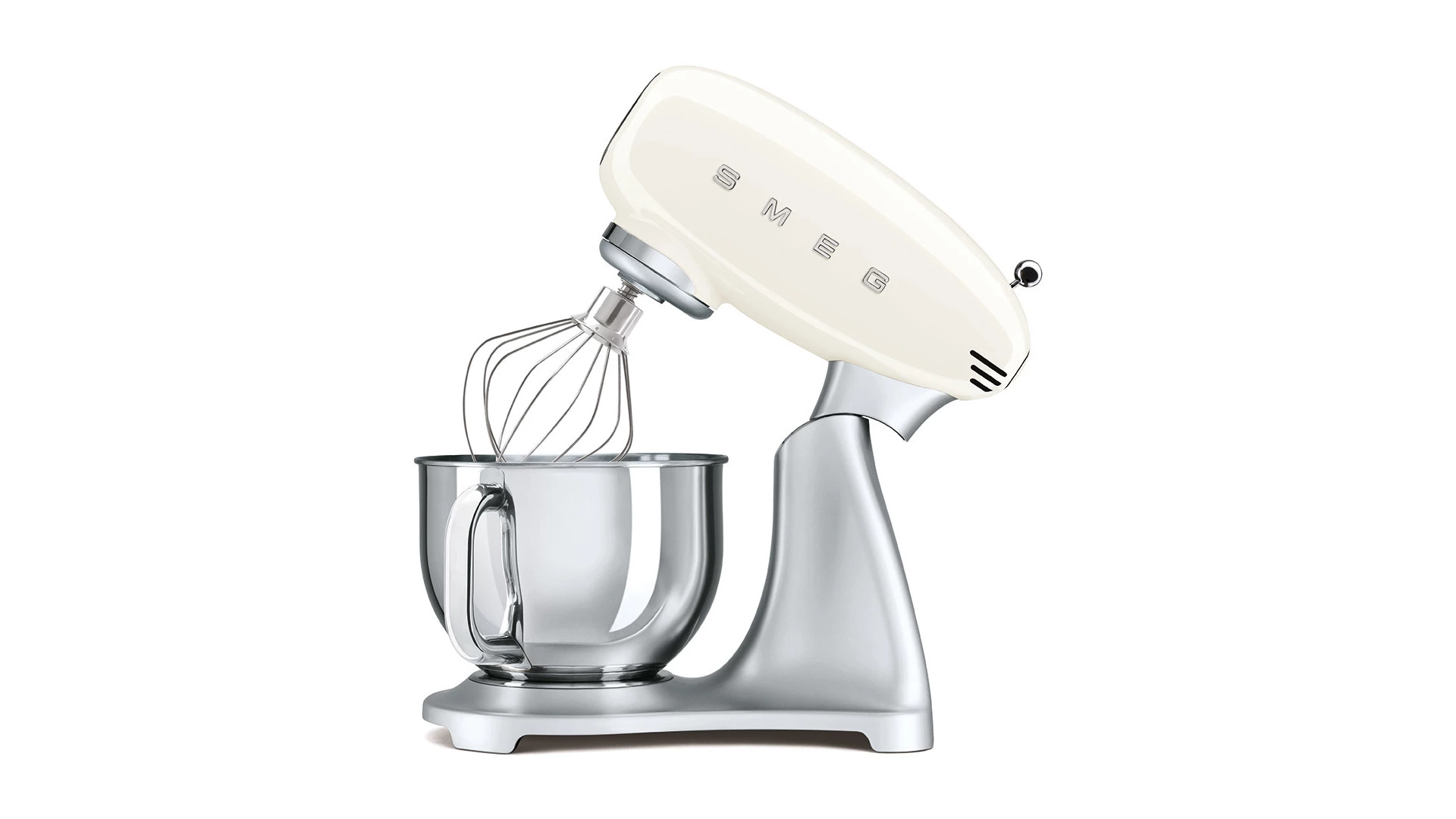 Миксер планетарный SMEG SMF02CREU, 800 Вт, чаша стальная 4,8л, 3 насадки, алюминий литой, кремовый