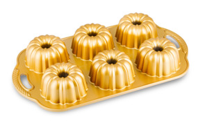 Форма для выпечки 6 кексов 3D Nordic Ware Праздничные пироги 1 л, литой алюминий, золотая