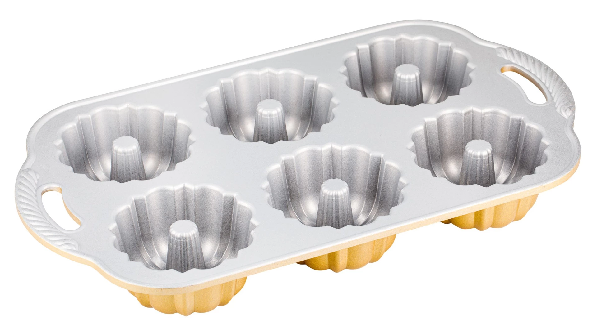 Форма для выпечки 6 кексов 3D Nordic Ware Праздничные пироги 1 л, литой алюминий, золотая