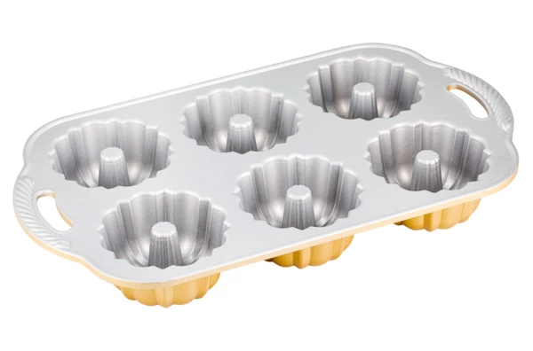 Форма для выпечки 6 кексов 3D Nordic Ware Праздничные пироги 1 л, литой алюминий, золотая
