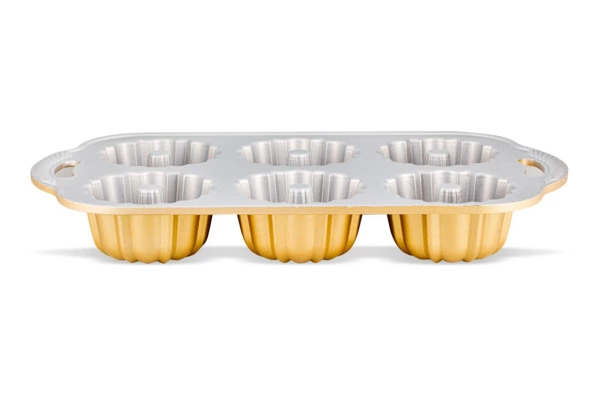 Форма для выпечки 6 кексов 3D Nordic Ware Праздничные пироги 1 л, литой алюминий, золотая