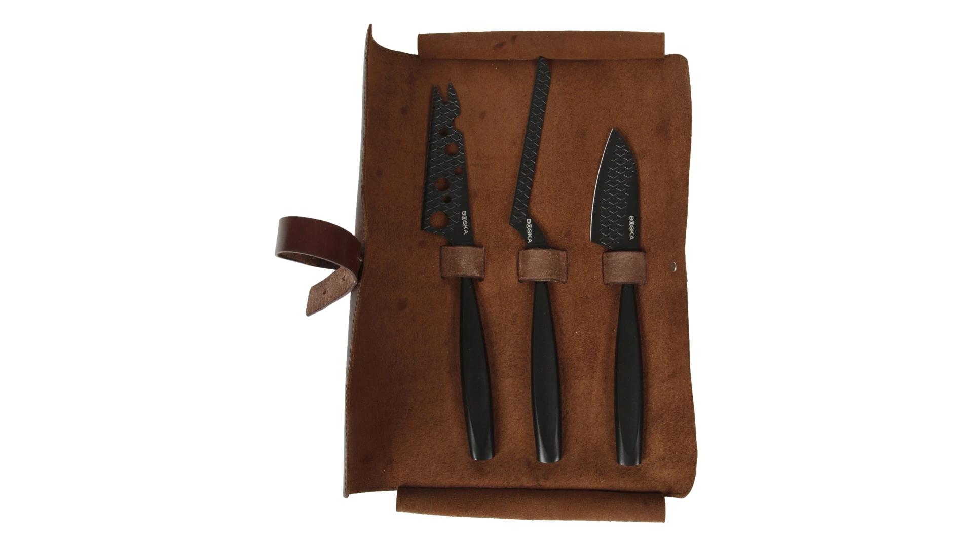Набор ножей для твердого и полутвердого сыра Boska Монако+ 28 см, 3 шт, чёрный, в кожаном чехле