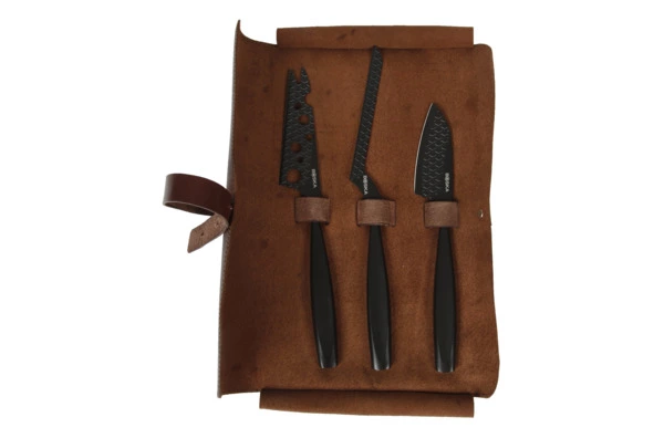 Набор ножей для твердого и полутвердого сыра Boska Монако+ 28 см, 3 шт, чёрный, в кожаном чехле