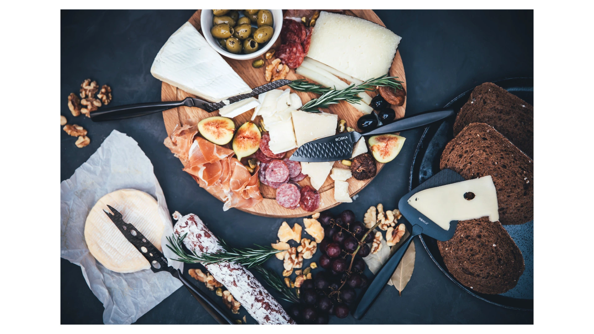 Набор ножей для твердого и полутвердого сыра Boska Монако+ 28 см, 3 шт, чёрный, в кожаном чехле