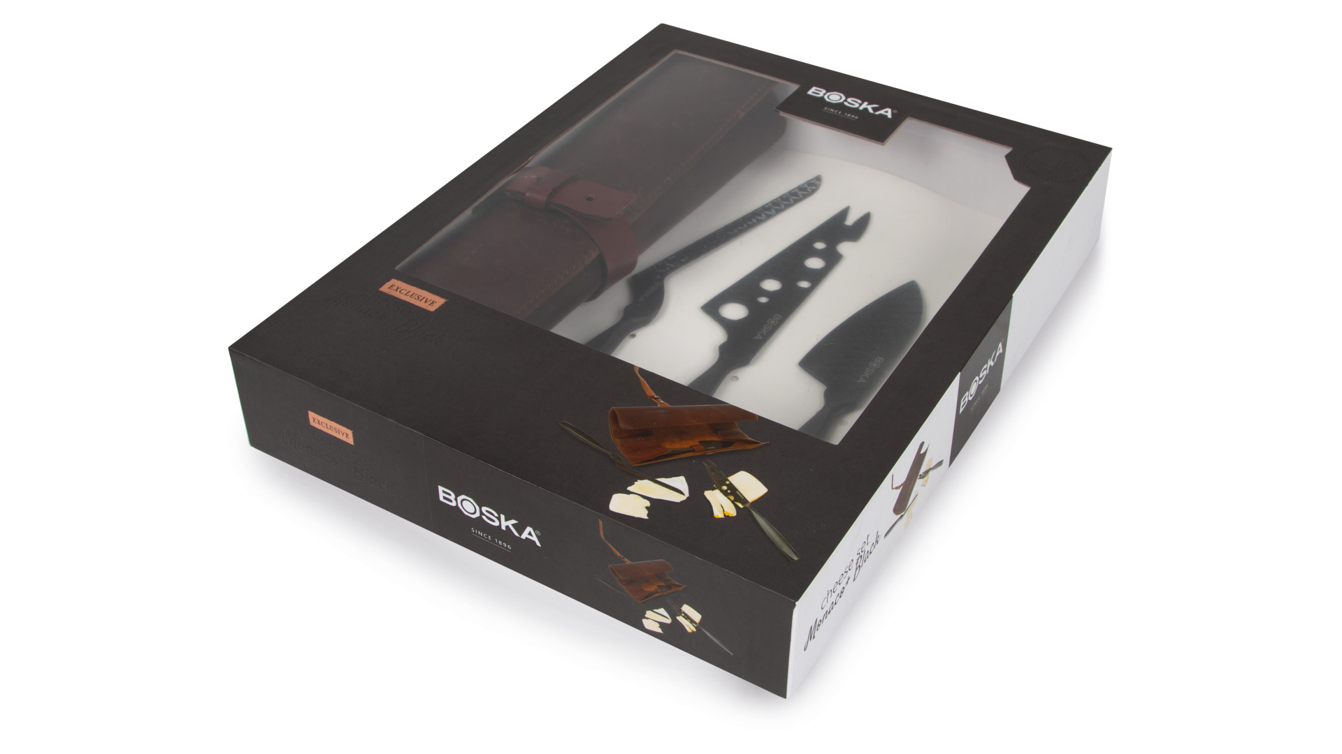 Набор ножей для твердого и полутвердого сыра Boska Монако+ 28см, 3 шт, чёрный,  в кожаном чехле