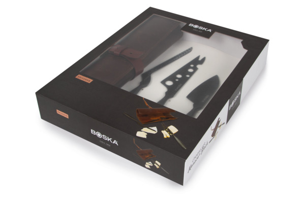 Набор ножей для твердого и полутвердого сыра Boska Монако+ 28см, 3 шт, чёрный,  в кожаном чехле