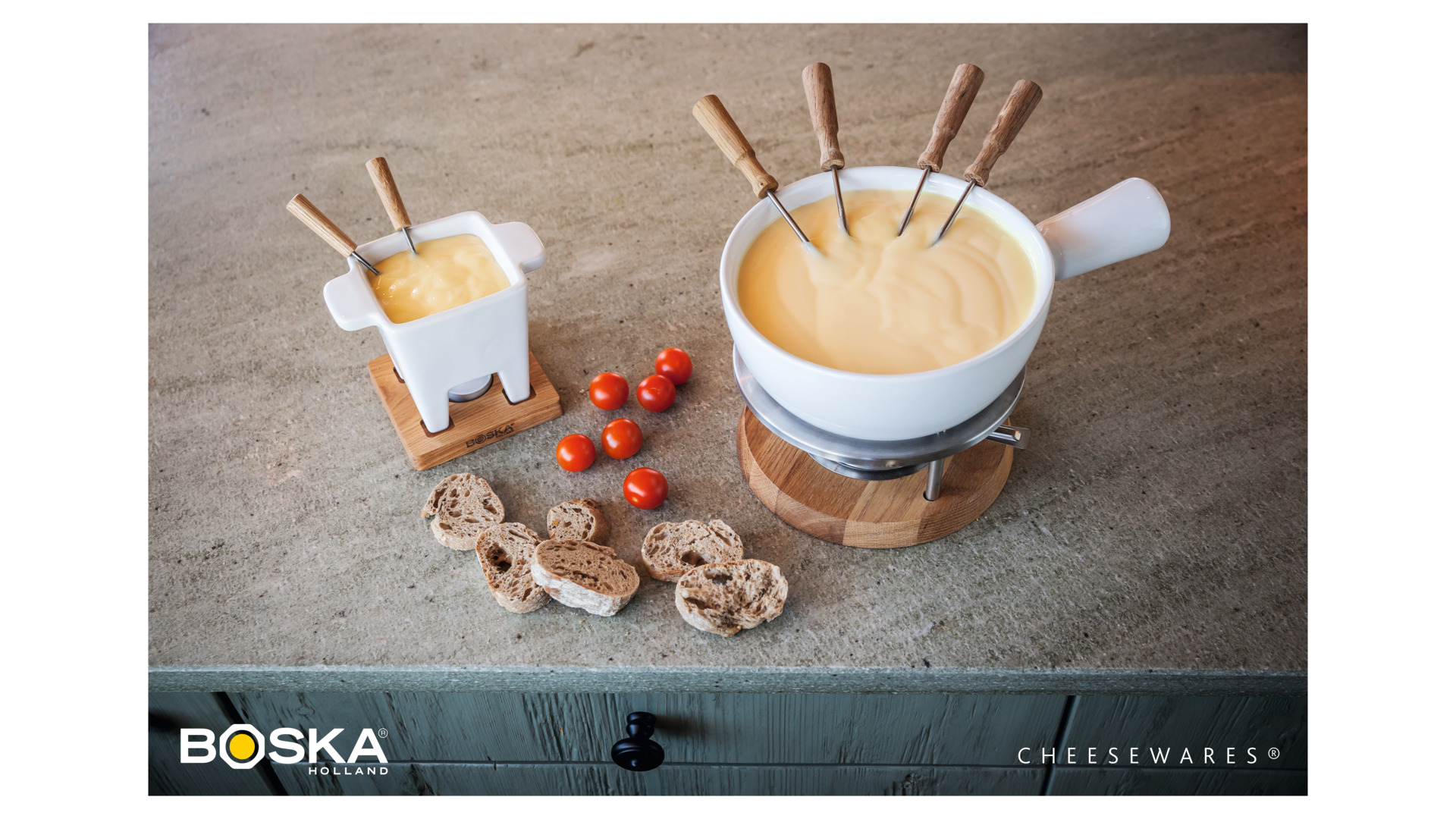 Набор для сырного и шоколадного фондю Boska Бьянко 200 мл, 13х13х13,5 см, 2 вилки, керамика