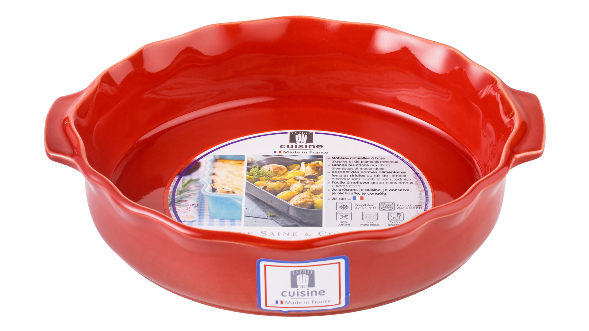 Форма для запекания круглая Esprit de cuisine Festonne d22,5 см, 1,2 л, ручки, вишневая