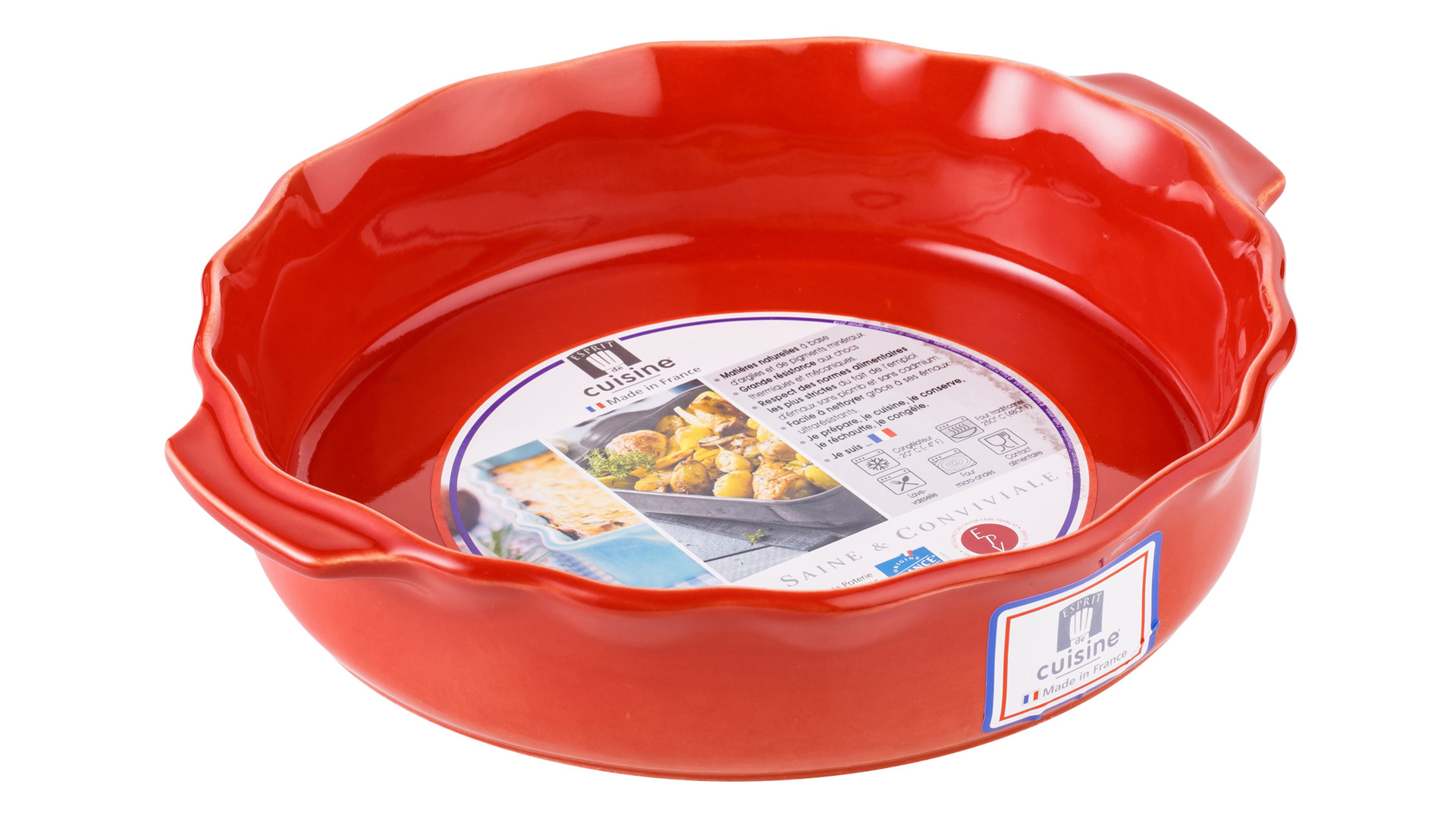 Форма для запекания круглая Esprit de cuisine Festonne d22,5 см, 1,2 л, ручки, вишневая