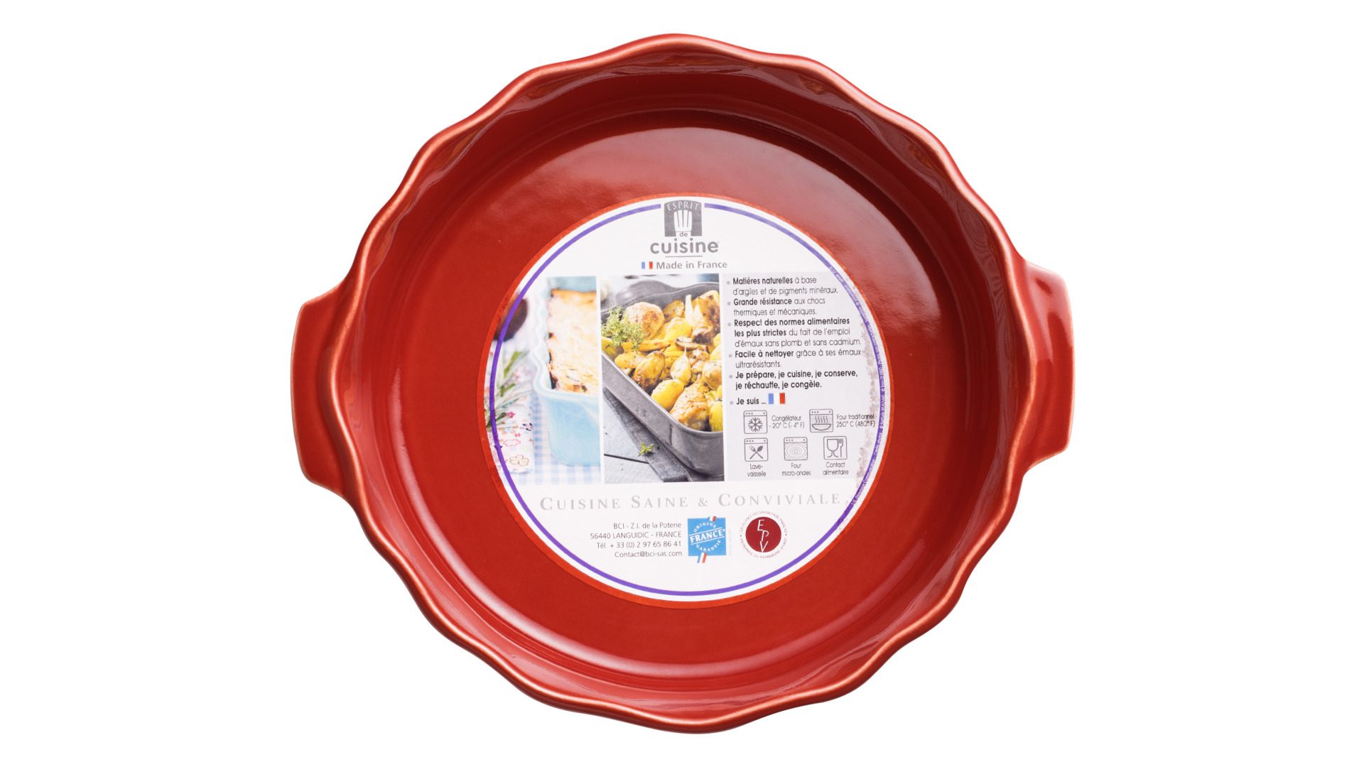 Форма для запекания круглая Esprit de cuisine Festonne d22,5 см, 1,2 л, ручки, вишневая