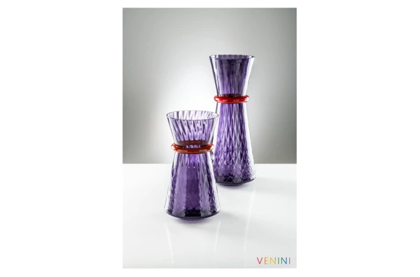 Ваза Venini Тиара 32х18см (Франческо Луккезе), 2018г (индиго, оранжевый декор)