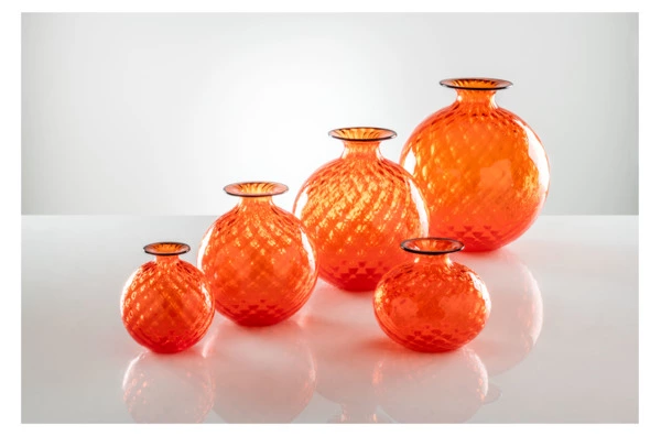 Ваза Venini Монофиори Баллотон 16,5х14см (оранжевая, окантовка индиго)