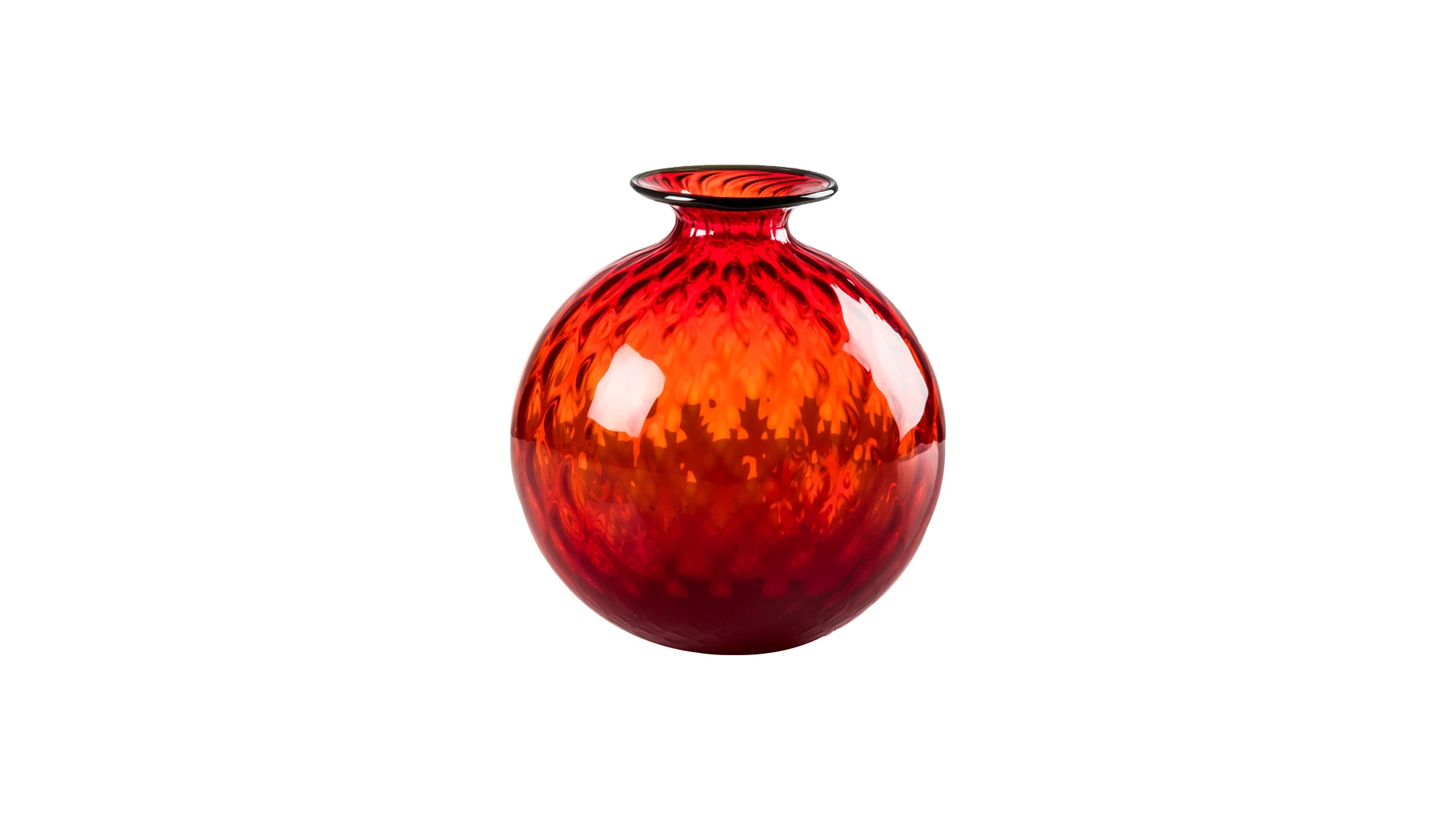 Ваза Venini Монофиори Баллотон 20,5х18см (красная, окантовка зеленое яблоко)