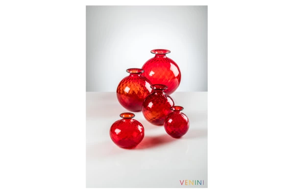 Ваза Venini Монофиори Баллотон 20,5х18см (красная, окантовка зеленое яблоко)