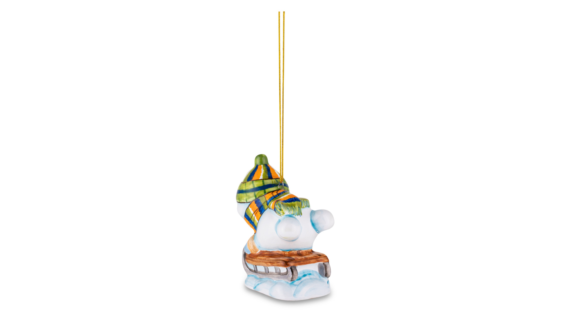 Елочная игрушка Ярославская Майолика Снеговик на санках, керамика