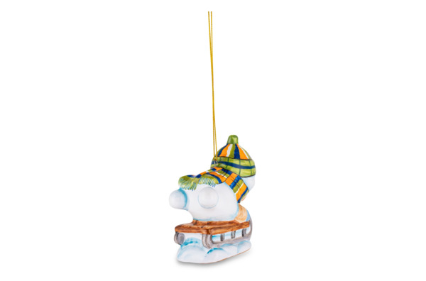 Елочная игрушка Ярославская Майолика Снеговик на санках, керамика