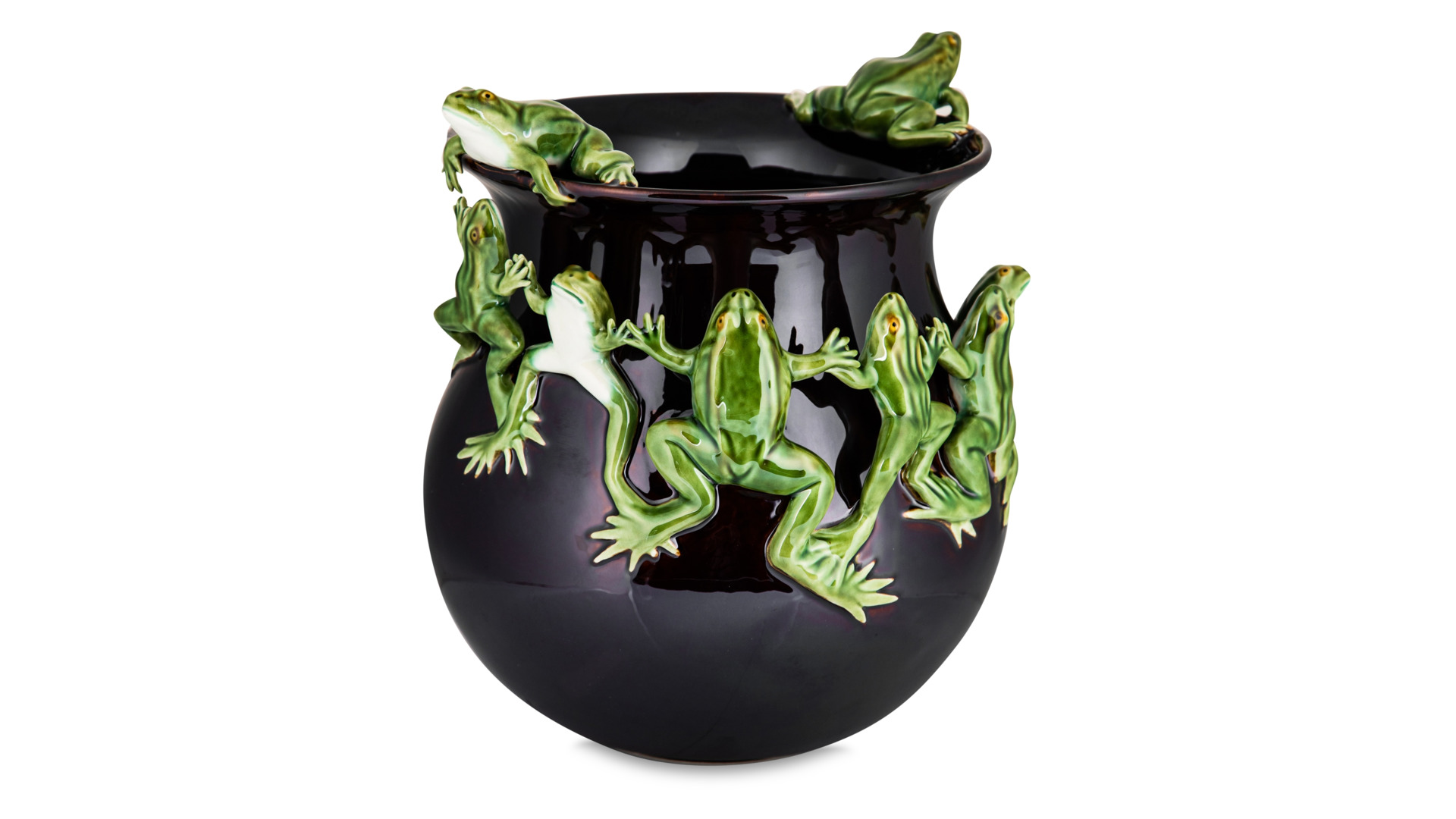 Ваза Bordallo Pinheiro Танцующие лягушки 25х28,5 см, керамика, черная