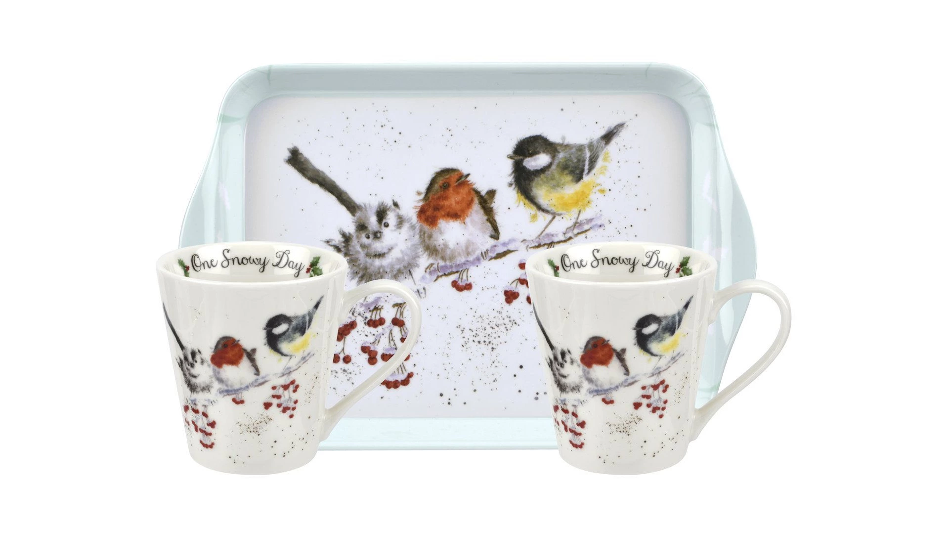 Набор из 2 кружек 180 мл на подносе Pimpernel Забавная фауна Зимний день 20х18 см, 180 мл, 2 шт