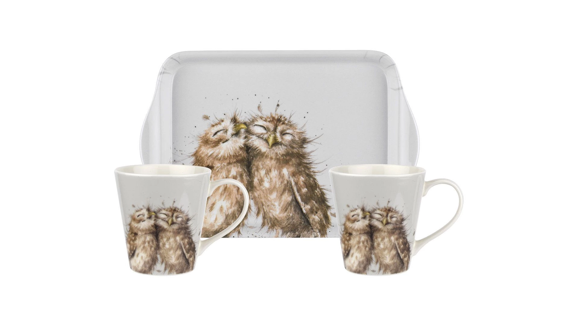 Набор из 2 кружек 180 мл на подносе Pimpernel Забавная фауна Совы, 21х14 см