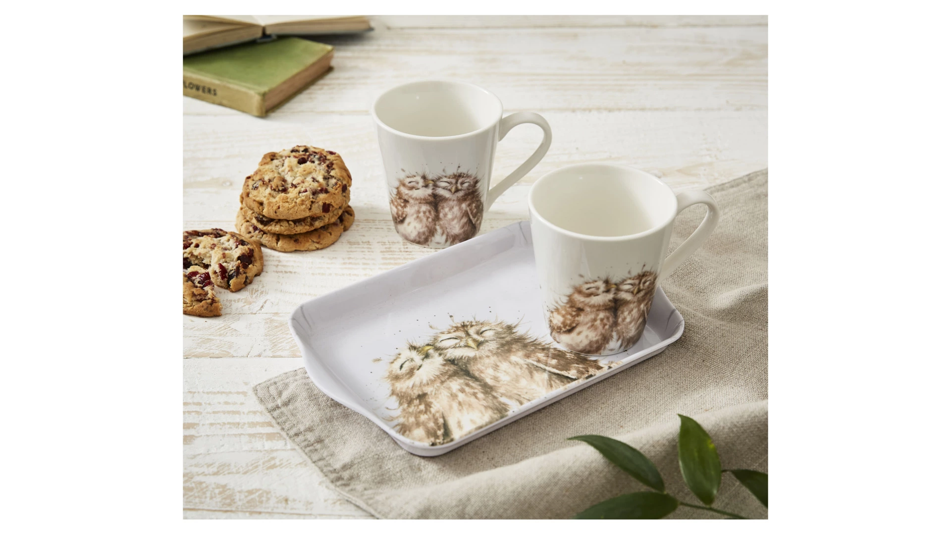 Набор из 2 кружек 180 мл на подносе Pimpernel Забавная фауна Совы, 21х14 см