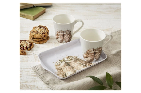 Набор из 2 кружек 180 мл на подносе Pimpernel Забавная фауна Совы, 21х14 см