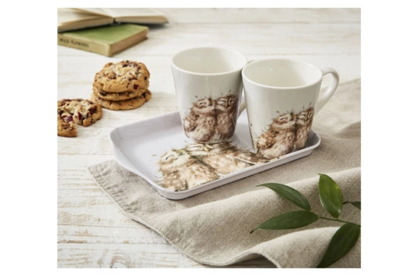 Набор из 2 кружек 180 мл на подносе Pimpernel Забавная фауна Совы, 21х14 см