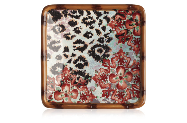 Тарелка пирожковая квадрат. Certified Int. Экзотические джунгли 15 см, керамика, светлый фон