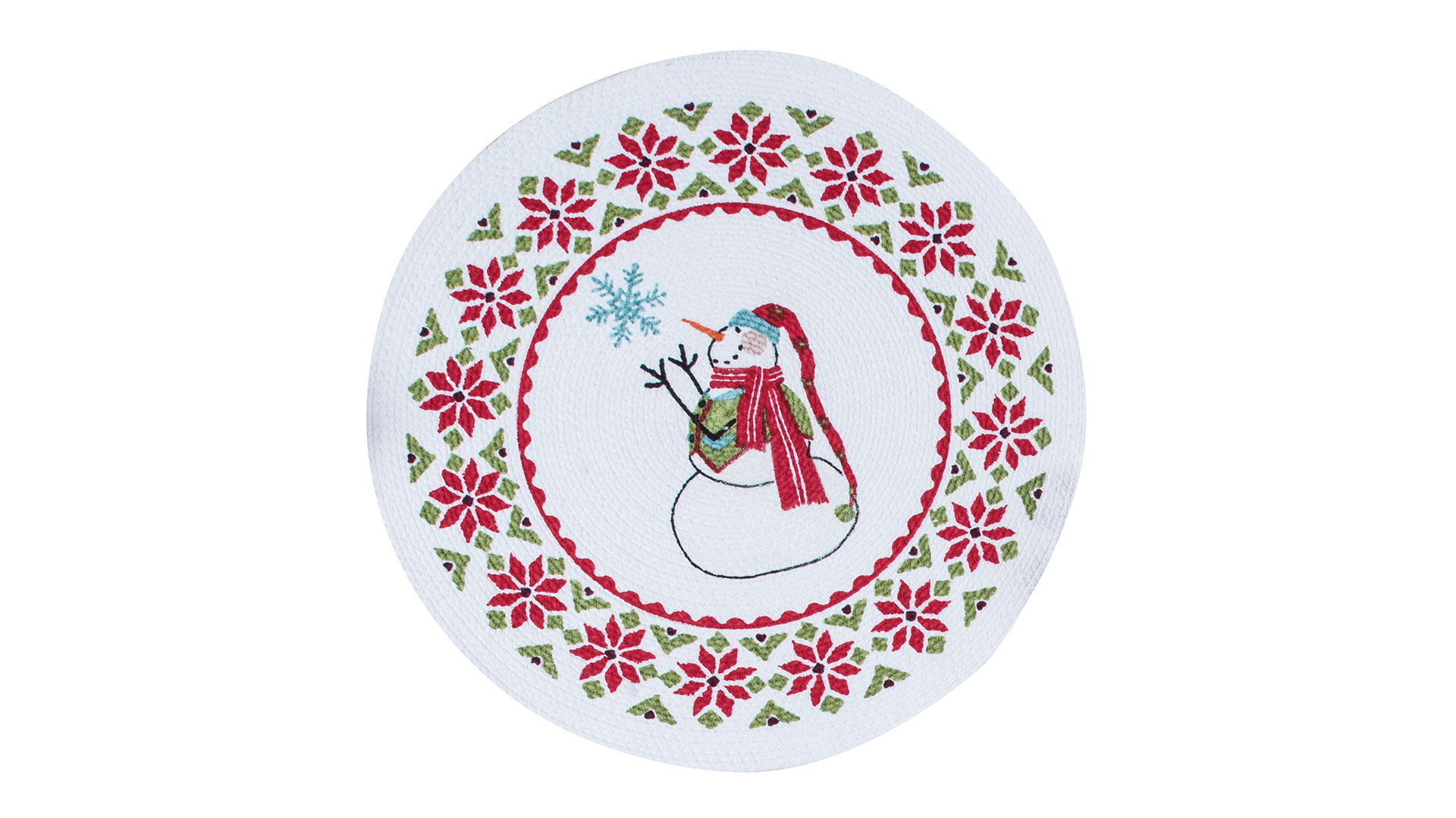 Салфетка плетеная круглая Kay Dee Designs Рождественская история.Снеговик 37см, хлопок, х/б