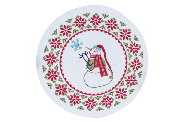 Салфетка плетеная круглая Kay Dee Designs Рождественская история.Снеговик 37см, хлопок, х/б