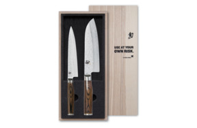 Набор нож кухонный и нож Сантоку KAI Шан Премьер 16,5 см, 18 см, ручка дерева пакка