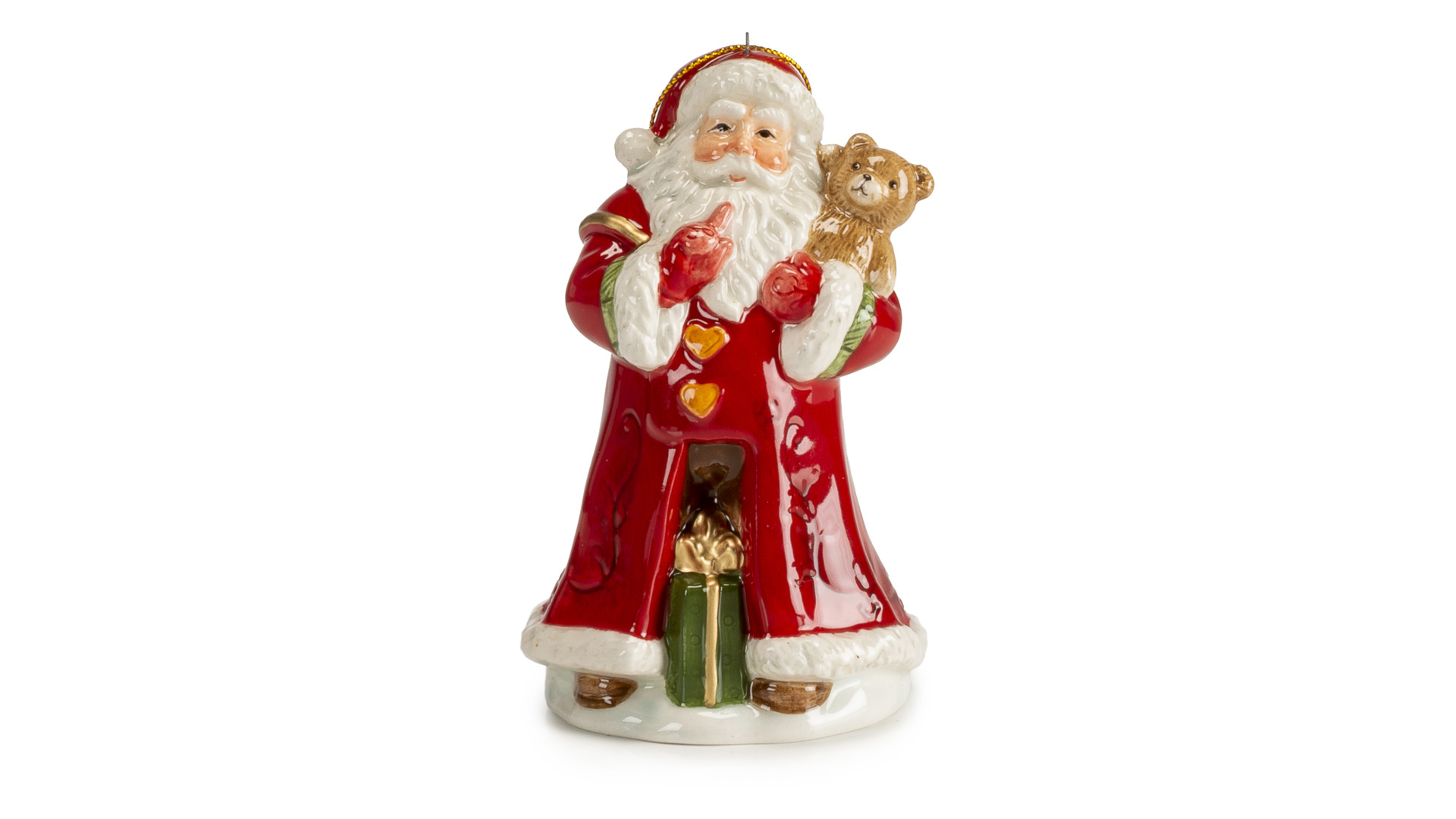 Колокольчик Lamart Дед Мороз и медвежонок 13см, керамика, ручная роспись