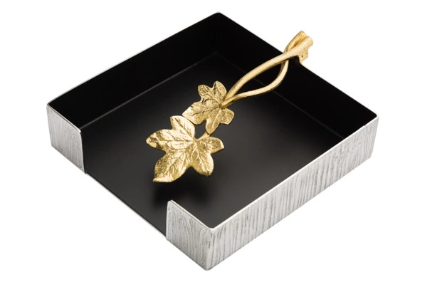 Салфетница Michael Aram Плющ и дуб 13 см, сталь нержавеющая, серебристо-золотистая