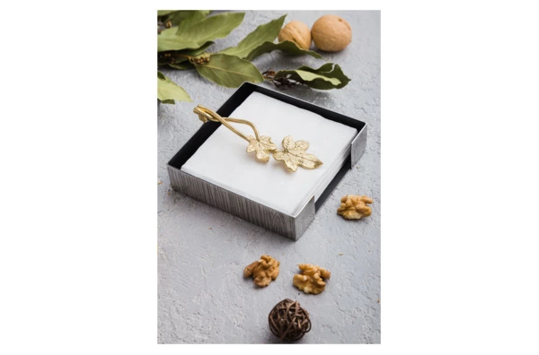 Салфетница Michael Aram Плющ и дуб 13 см, сталь нержавеющая, серебристо-золотистая