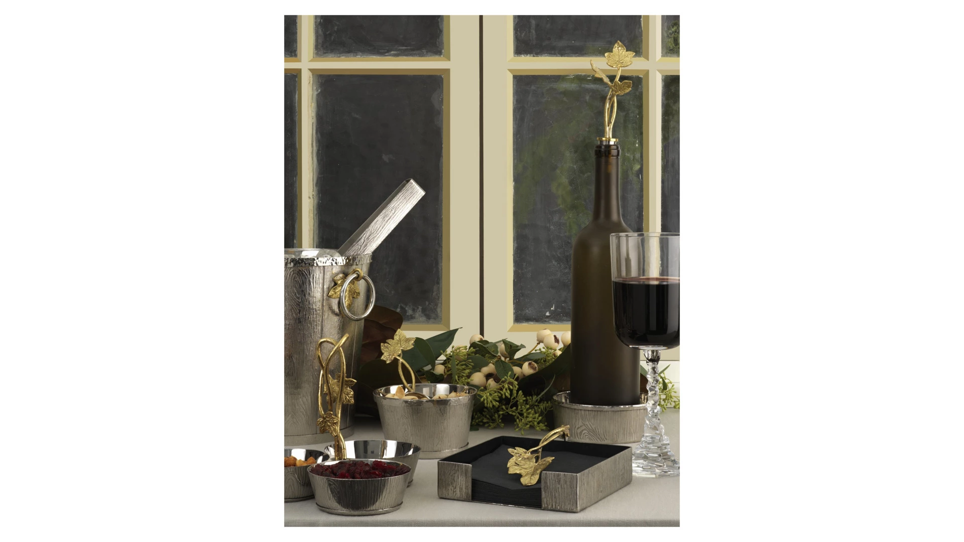 Салфетница Michael Aram Плющ и дуб 13 см, сталь нержавеющая, серебристо-золотистая