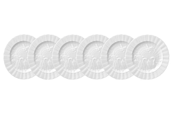 Набор из 6 тарелок обеденных Meissen Лебединый сервиз, белый рельеф , 28см