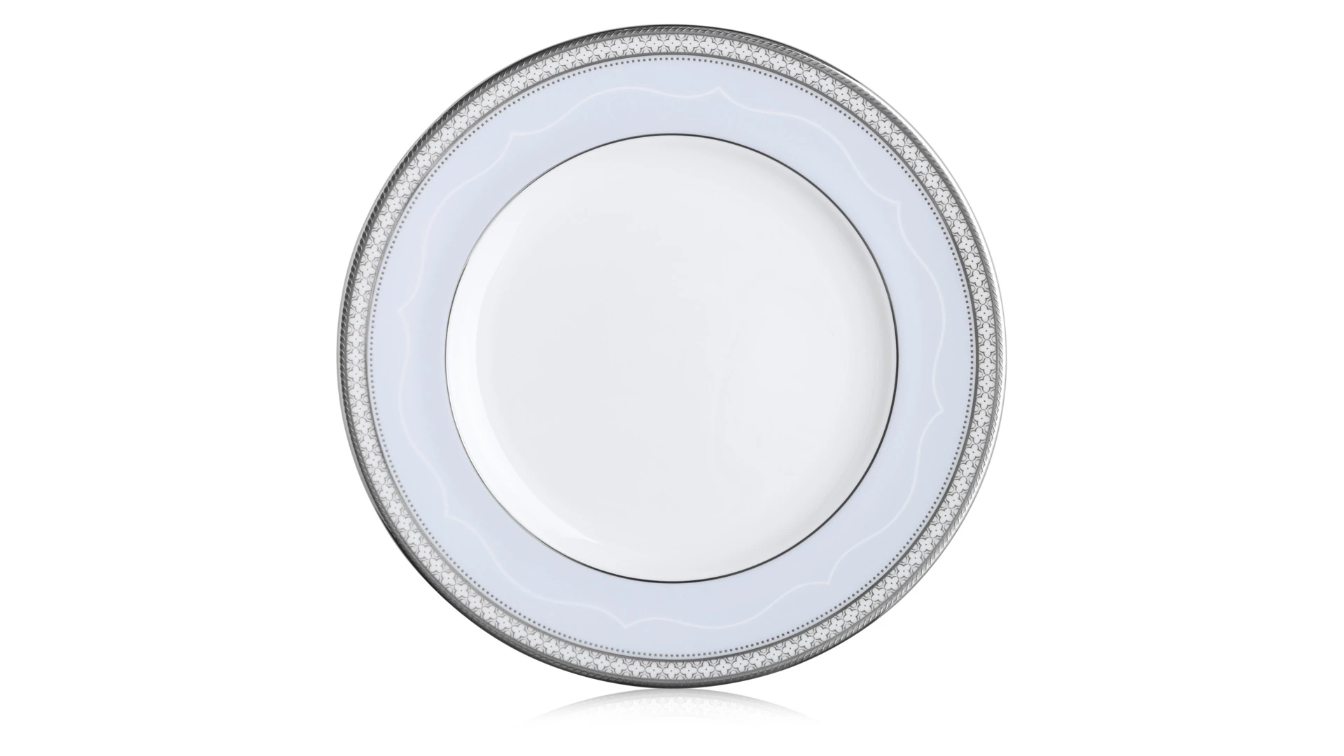 Тарелка закусочная Noritake Трефолио, платиновый кант 22 см, фарфор костяной
