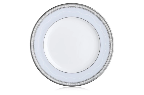 Тарелка закусочная Noritake Трефолио, платиновый кант 22 см, фарфор костяной